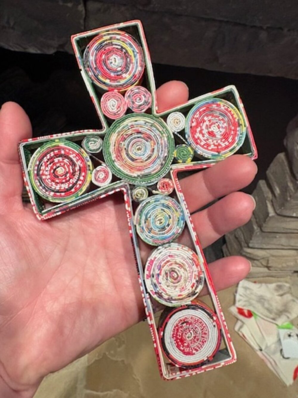 Handcrafted Colorful Cross Wall Hanging Fair Trade Recycled Magazines